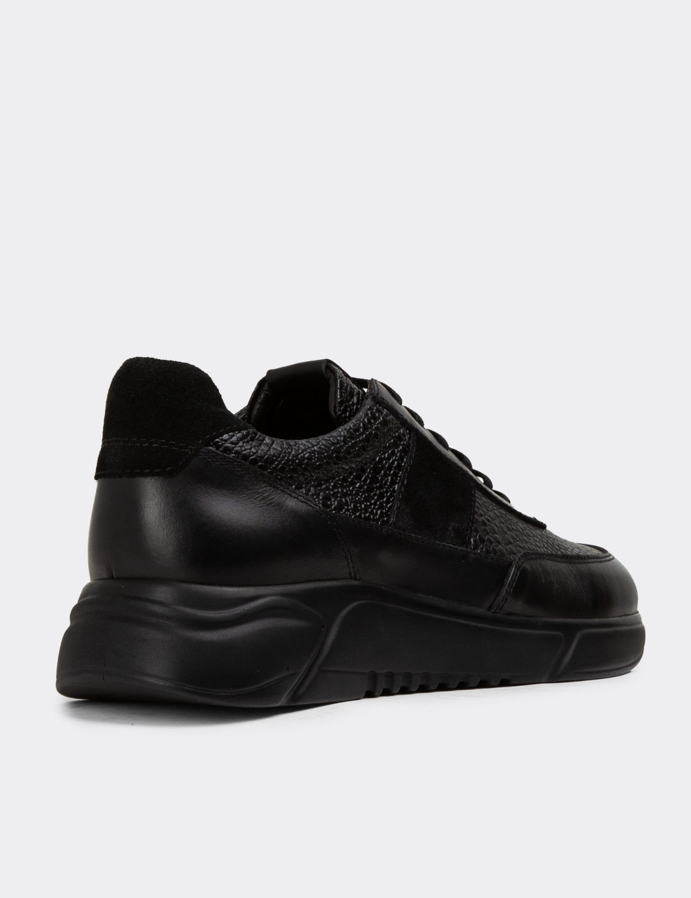 Hakiki Deri Siyah Erkek Sneaker Ayakkabı - 01963MSYHE07