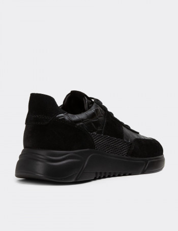 Hakiki Süet Siyah Erkek Sneaker Ayakkabı - 01963MSYHE08