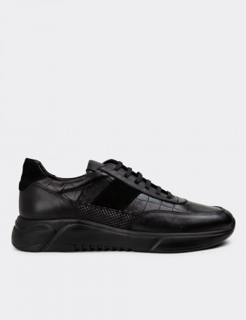 Hakiki Deri Siyah Erkek Sneaker Ayakkabı - 01963MSYHE09