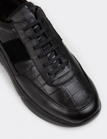 Hakiki Deri Siyah Erkek Sneaker Ayakkabı - 01963MSYHE09