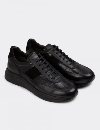 Hakiki Deri Siyah Erkek Sneaker Ayakkabı - 01963MSYHE09