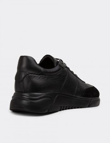 Hakiki Deri Siyah Erkek Sneaker Ayakkabı - 01961MSYHP02
