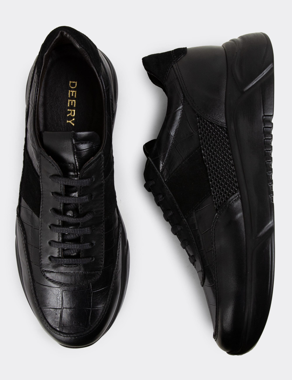 Hakiki Deri Siyah Erkek Sneaker Ayakkabı - 01963MSYHE09