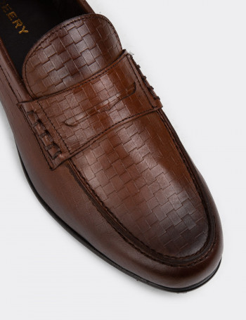 Hakiki Deri Taba Rengi Erkek Loafer Ayakkabı - 01978MTBAC03