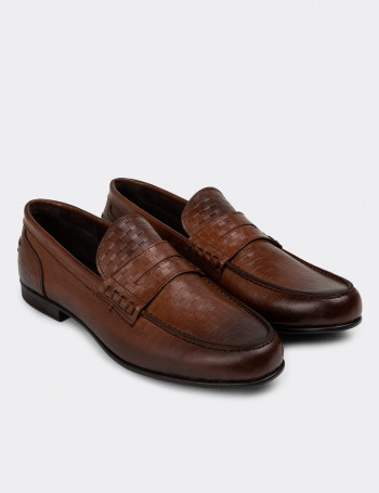 Hakiki Deri Taba Rengi Erkek Loafer Ayakkabı - 01978MTBAC03