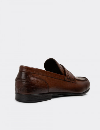 Hakiki Deri Taba Rengi Erkek Loafer Ayakkabı - 01978MTBAC03