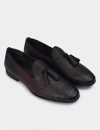 Hakiki Deri Bordo Erkek Püsküllü Loafer - 01702MBRDC03