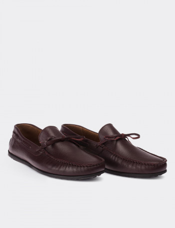 Hakiki Floter Deri Bordo Loafer Erkek Ayakkabı - 01647MBRDC03