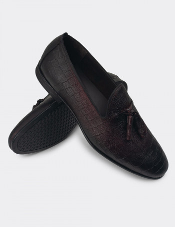 Hakiki Deri Bordo Erkek Püsküllü Loafer - 01702MBRDC03