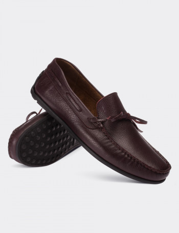 Hakiki Floter Deri Bordo Loafer Erkek Ayakkabı - 01647MBRDC03