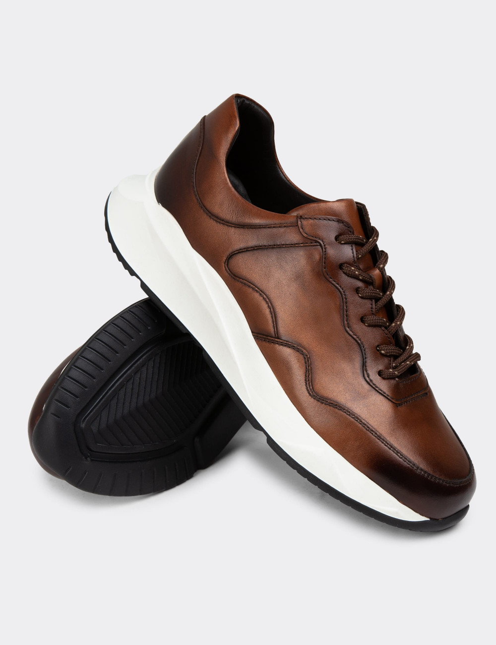 Hakiki Deri Kahverengi Erkek Sneaker Ayakkabı - 01725MKHVE01