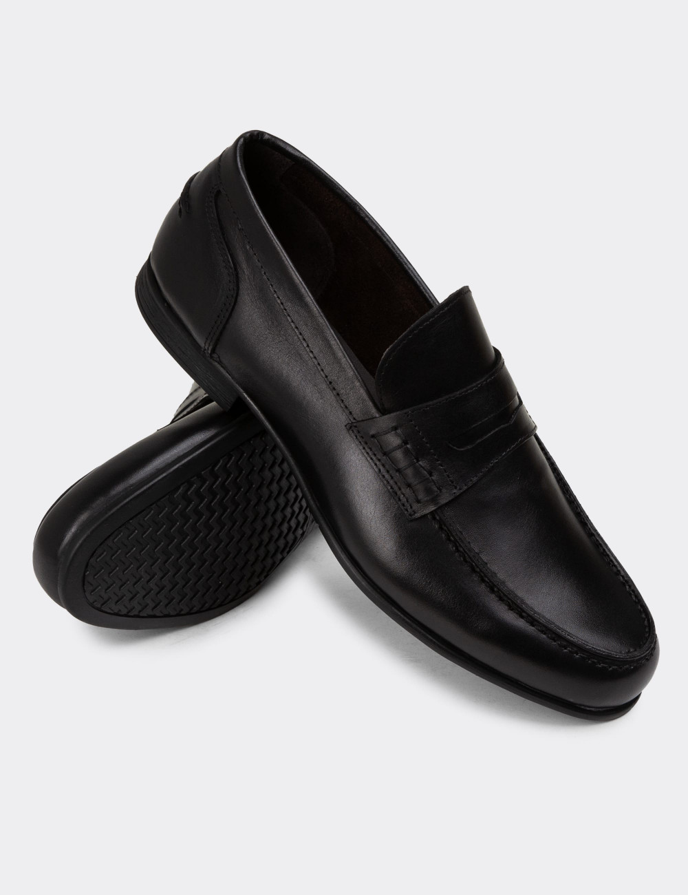 Hakiki Deri Siyah Erkek Loafer Ayakkabı - 01978MSYHC01