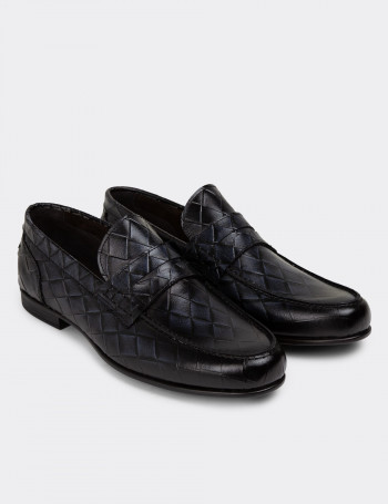 Hakiki Deri Lacivert Erkek Loafer Ayakkabı - 01978MLCVC01