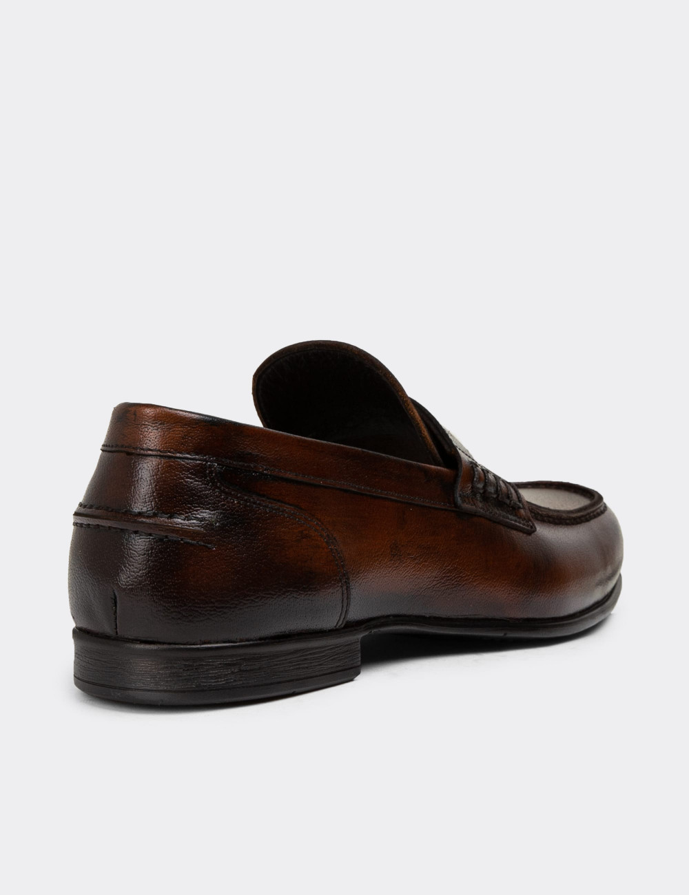 Hakiki Deri Kahverengi Erkek Vintage Loafer - 01978MKHVC04