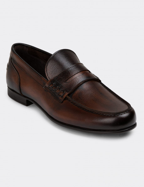 Hakiki Deri Kahverengi Erkek Vintage Loafer