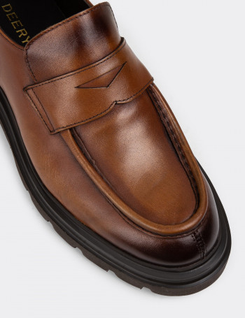 Hakiki Deri Taba Rengi Erkek Loafer Ayakkabı - 01980MTBAE01