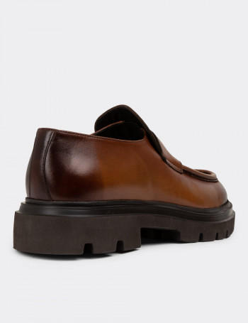 Hakiki Deri Taba Rengi Erkek Loafer Ayakkabı - 01980MTBAE01