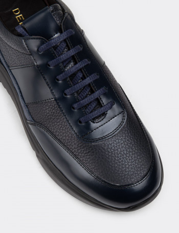 Hakiki Deri Lacivert Erkek Sneaker Ayakkabı - 01963MLCVE03