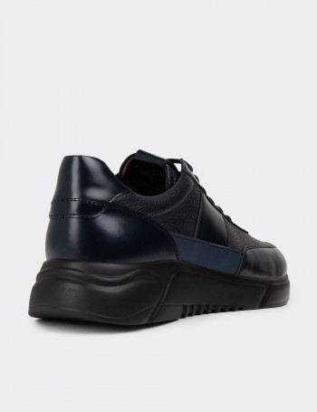 Hakiki Deri Lacivert Erkek Sneaker Ayakkabı - 01963MLCVE03