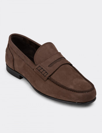 Hakiki Nubuk Kahverengi Erkek Loafer Ayakkabı