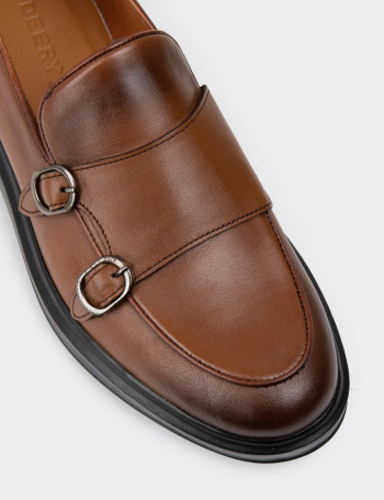 Hakiki Deri Kahverengi Çift Tokalı Erkek Loafer - 01843MKHVP01