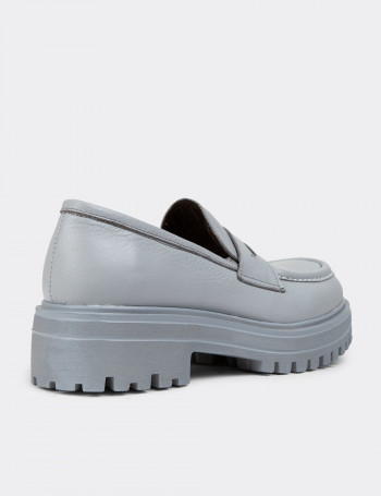 Hakiki Deri Gri Kadın Loafer Ayakkabı - 01903ZGRIP02