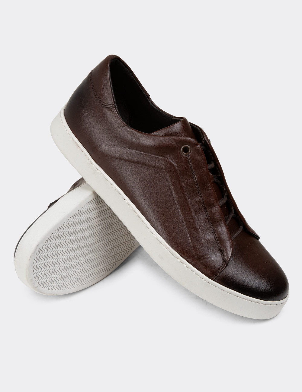 Hakiki Deri Kahverengi Erkek Sneaker Ayakkabı - 01831MKHVC01