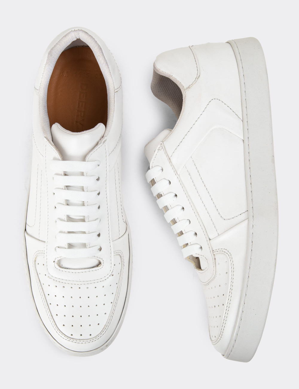 Hakiki Deri Beyaz Erkek Sneaker Ayakkabı - 01716MBYZC02