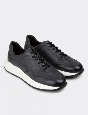 Hakiki Deri Gri Erkek Sneaker Ayakkabı - 01725MGRIE04