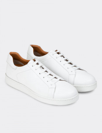 Hakiki Deri Beyaz Erkek Sneaker Ayakkabı - 01829MBYZC14