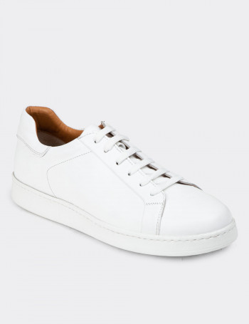 Hakiki Deri Beyaz Erkek Sneaker Ayakkabı - 01829MBYZC14