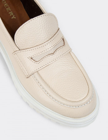 Hakiki Deri Bej Kadın Loafer Ayakkabı - 01903ZBEJE01