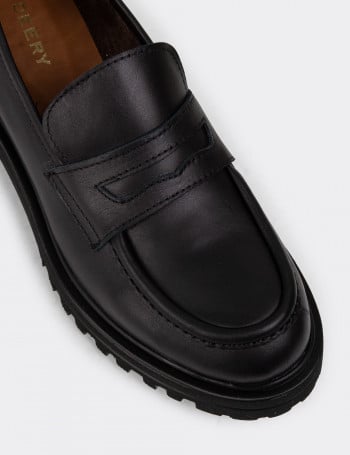 Hakiki Deri Siyah Kadın Loafer Ayakkabı - 01903ZSYHE01