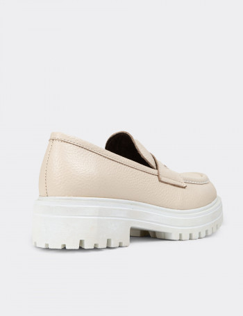 Hakiki Deri Bej Kadın Loafer Ayakkabı - 01903ZBEJE01