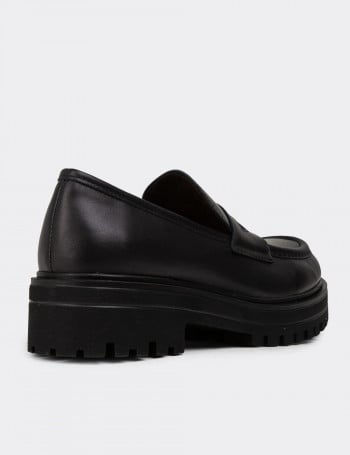 Hakiki Deri Siyah Kadın Loafer Ayakkabı - 01903ZSYHE01