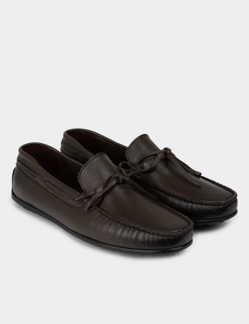 Hakiki Deri Haki Erkek Loafer Ayakkabı - 01647MHAKC02