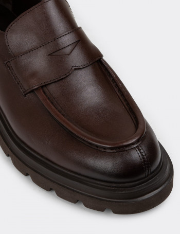 Hakiki Deri Kahverengi Erkek Loafer Ayakkabı - 01980MKHVE01