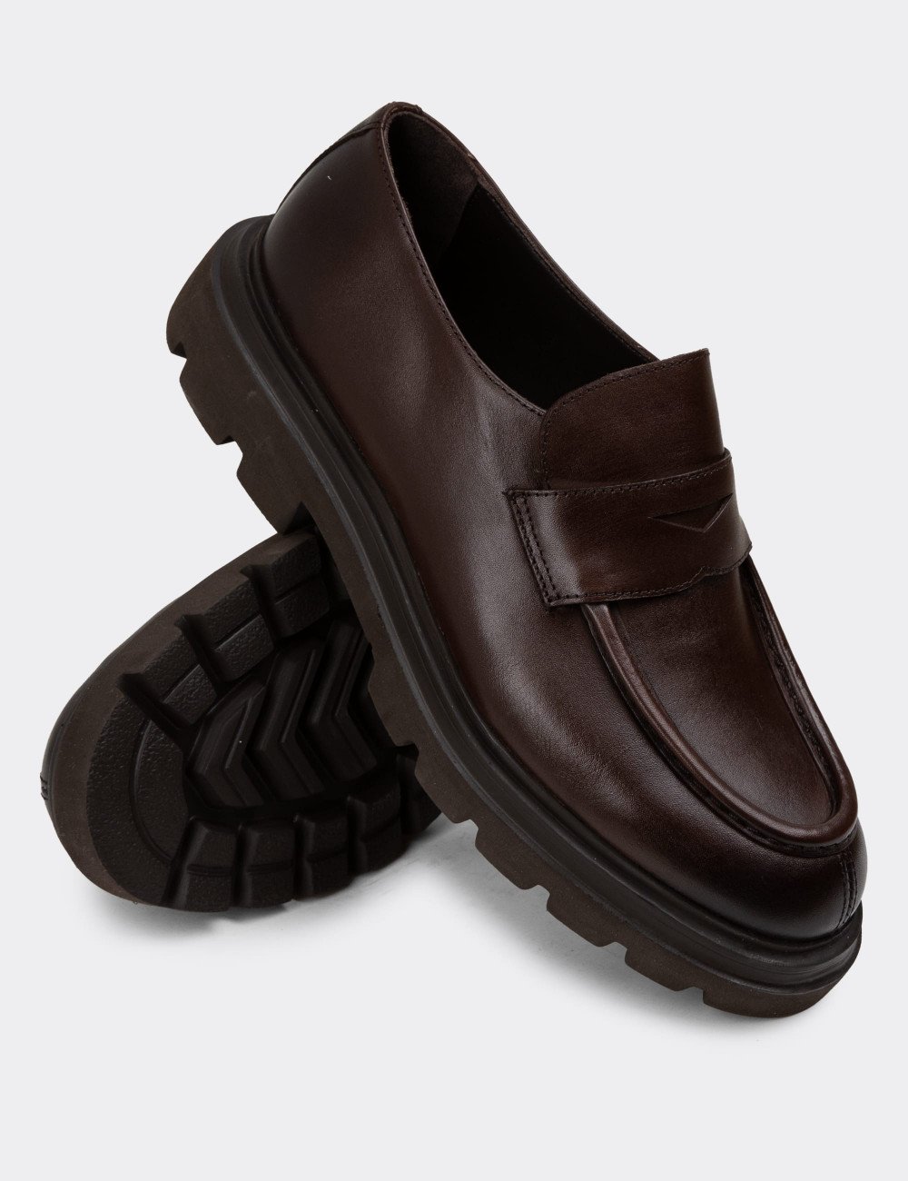Hakiki Deri Kahverengi Erkek Loafer Ayakkabı - 01980MKHVE01