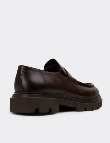 Hakiki Deri Kahverengi Erkek Loafer Ayakkabı - 01980MKHVE01