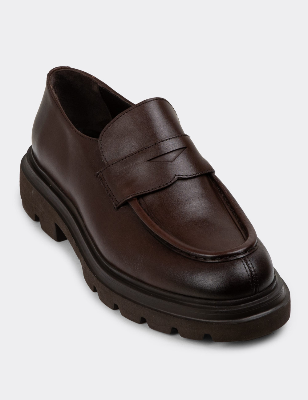 Hakiki Deri Kahverengi Erkek Loafer Ayakkabı - 01980MKHVE01