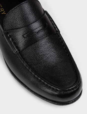 Hakiki Deri Siyah Erkek Loafer Ayakkabı - 01510MSYHC03