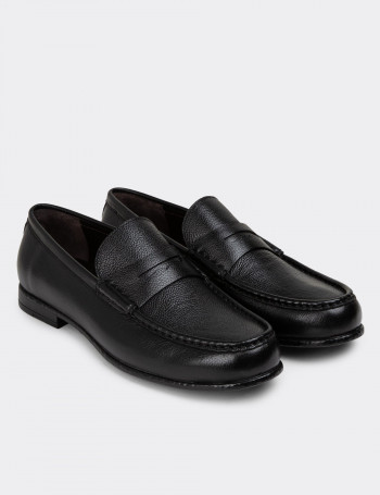 Hakiki Deri Siyah Erkek Loafer Ayakkabı - 01510MSYHC03