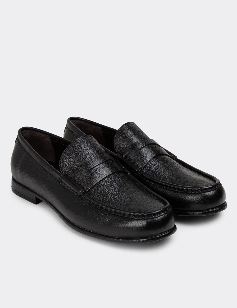 Hakiki Deri Siyah Erkek Loafer Ayakkabı - 01510MSYHC03