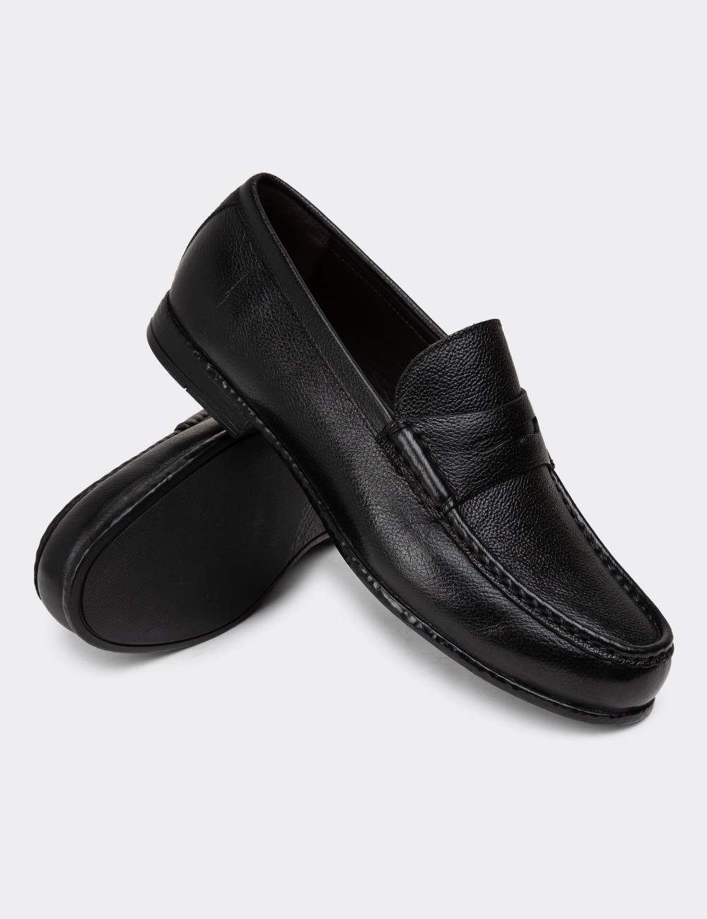 Hakiki Deri Siyah Erkek Loafer Ayakkabı - 01510MSYHC03