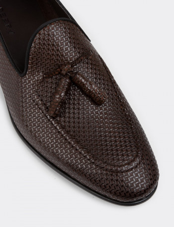 Hakiki Deri Kahverengi Püsküllü Erkek Loafer - 01701MKHVC28