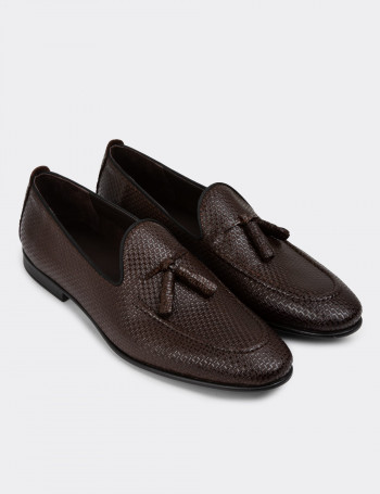 Hakiki Deri Kahverengi Püsküllü Erkek Loafer - 01701MKHVC28