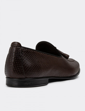 Hakiki Deri Kahverengi Püsküllü Erkek Loafer - 01701MKHVC28