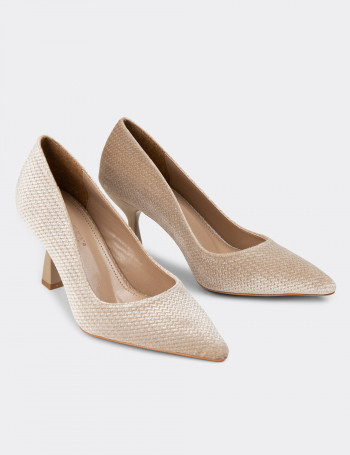 Bej Rengi Örgü Desen Kadın Stiletto - PR511ZBEJM01