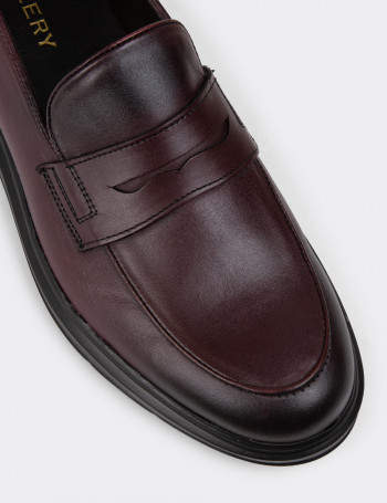 Hakiki Deri Bordo Comfort Erkek Loafer - 01839MBRDP04