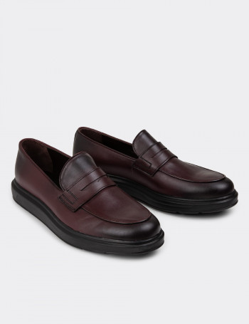 Hakiki Deri Bordo Comfort Erkek Loafer - 01839MBRDP04